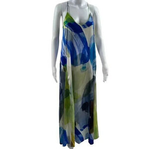 Nicole Miller NY Watercolor Maxi Slip Dress S Racerback Sheer Flowy Boho Costal